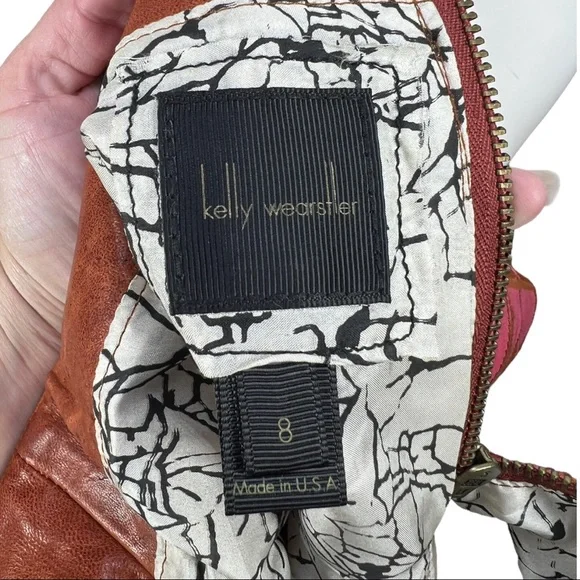 Kelly Wearstler Iraz Leather Mini Skirt- Magenta & Cognac Sz 8 - Picture 11 of 11